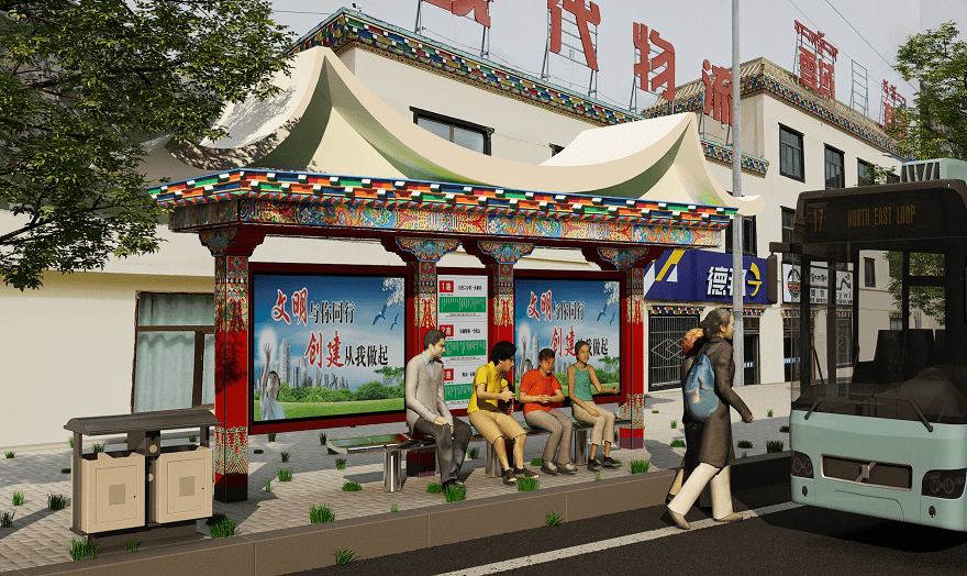 青海省玉樹藏式風格公交站臺生產中